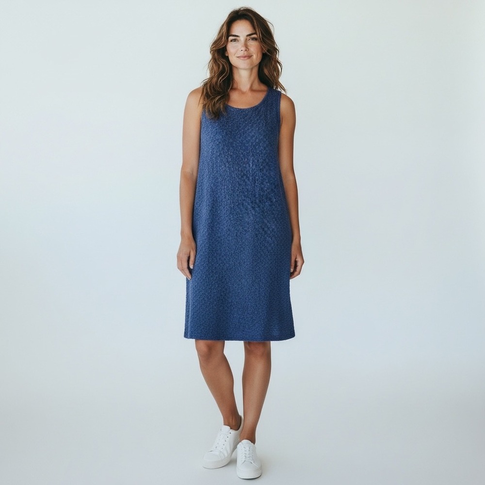LINA TOMEI Sleeveless Linen‎ Shift Dress Sz XL Blue Lagenlook Italy Chic Travel